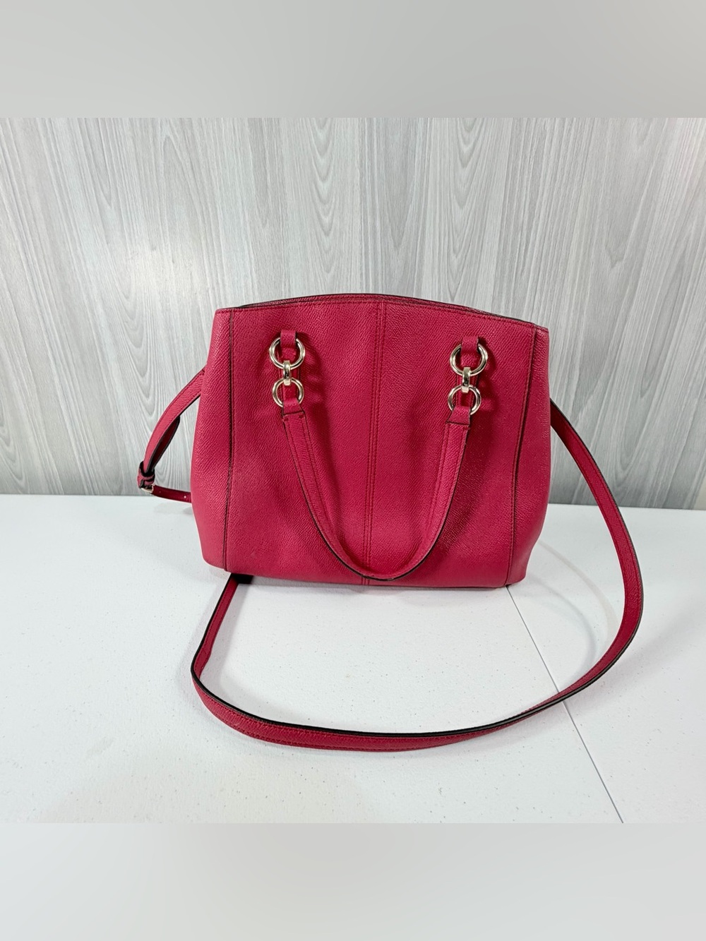 Coach Minetta Crossbody Shoulder Bag Dark Pink Purse Cross Grain Leather - Picture 2 of 9